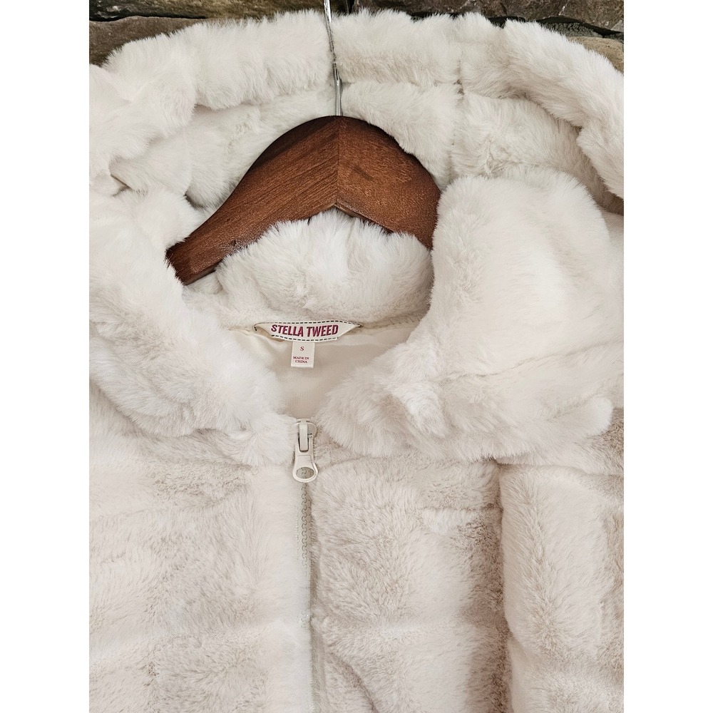 Y2K Inspired Bomber Faux Fur Hooded Jacket Ribbed NWT Apres Ski Chic small - Picture 6 of 13